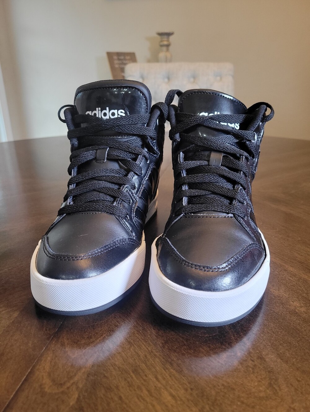Adidas Youth Black and White High-Top basketball NEO Raleigh Sneakers.  Youth 6